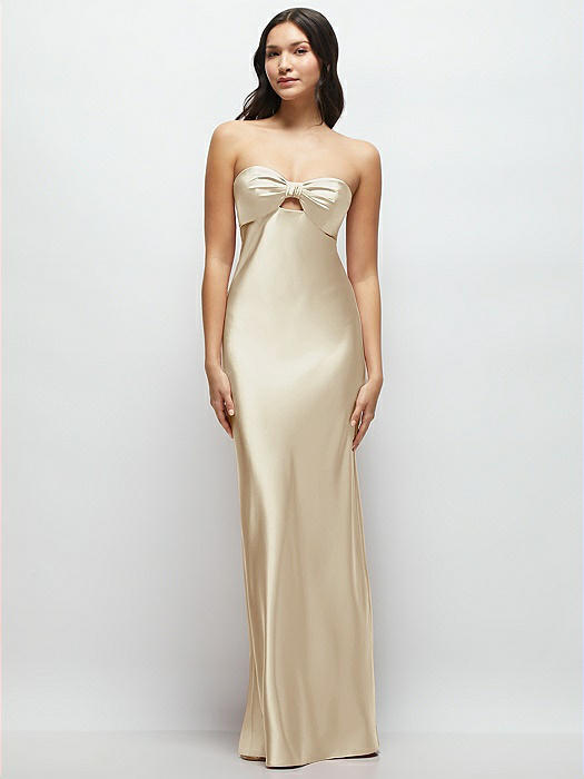 Strapless Bow-Bandeau Cutout Satin Maxi Slip Dress