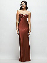 Front View Thumbnail - Auburn Moon Strapless Bow-Bandeau Cutout Satin Maxi Slip Dress
