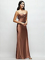 Side View Thumbnail - Cognac Strapless Bow-Bandeau Cutout Satin Maxi Slip Dress