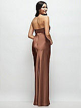 Rear View Thumbnail - Cognac Strapless Bow-Bandeau Cutout Satin Maxi Slip Dress