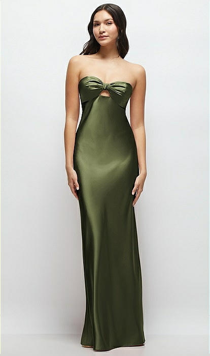 Strapless Bow-bandeau Cutout Satin maxi Slip Bridesmaid Dress In