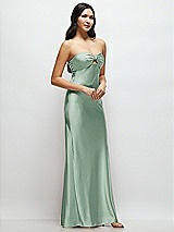 Side View Thumbnail - Seagrass Strapless Bow-Bandeau Cutout Satin Maxi Slip Dress