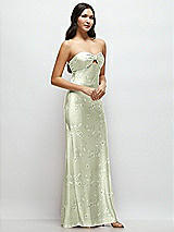 Side View Thumbnail - Vintage Primrose Celadon Strapless Bow-Bandeau Cutout Floral Satin Maxi Slip Dress