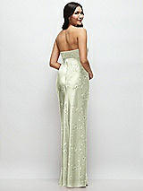 Rear View Thumbnail - Vintage Primrose Celadon Strapless Bow-Bandeau Cutout Floral Satin Maxi Slip Dress