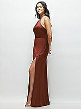 Side View Thumbnail - Auburn Moon High Halter Tie-Strap Open-Back Satin Maxi Dress
