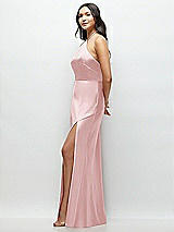 Side View Thumbnail - Ballet Pink High Halter Tie-Strap Open-Back Satin Maxi Dress