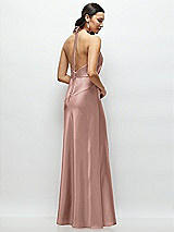 Rear View Thumbnail - Neu Nude High Halter Tie-Strap Open-Back Satin Maxi Dress