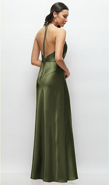 High Halter Tie-strap Open-back Satin Maxi Bridesmaid Dress In