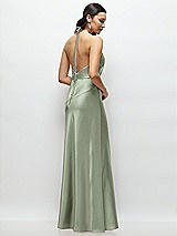 Rear View Thumbnail - Sage High Halter Tie-Strap Open-Back Satin Maxi Dress