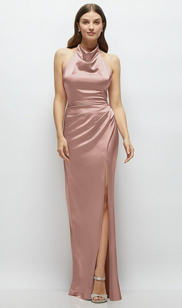 Front View - Neu Nude Cowl Halter Open-Back Satin Maxi Dress