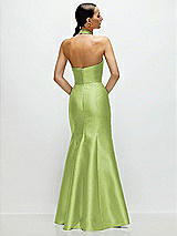 Rear View Thumbnail - Mojito High-Neck Halter Open-Back Satin Trumpet Dress 