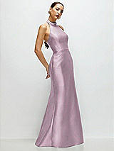 Side View Thumbnail - Suede Rose High-Neck Halter Open-Back Satin Trumpet Dress