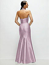 Rear View Thumbnail - Suede Rose High-Neck Halter Open-Back Satin Trumpet Dress
