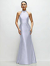 Front View Thumbnail - Silver Dove High-Neck Halter Open-Back Satin Trumpet Dress