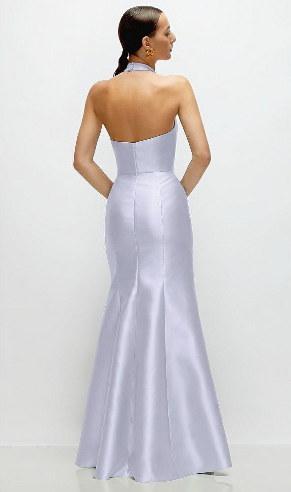 Back View - Silver Dove High-Neck Halter Open-Back Satin Trumpet Dress