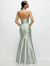 Rear View Thumbnail - Willow Green High-Neck Halter Open-Back Satin Trumpet Dress