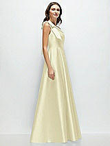 Side View Thumbnail - Butter Yellow Bow One-Shoulder Full A-Line Satin Maxi Dress