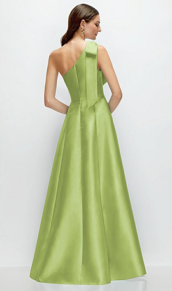 Back View - Mojito Bow One-Shoulder Full A-Line Satin Maxi Dress