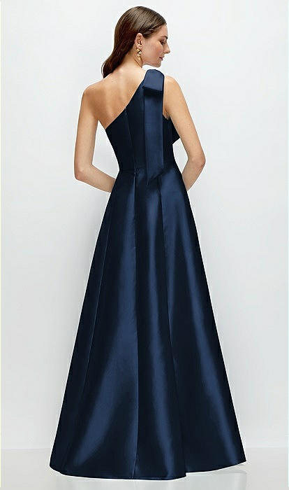 Bow One-shoulder Full A-line Satin Maxi Bridesmaid Dress In Bow One-shoulder Full A-line Satin Maxi Bridesmaid Dress In