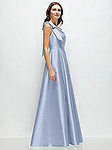 Side View Thumbnail - Sky Blue Bow One-Shoulder Full A-Line Satin Maxi Dress