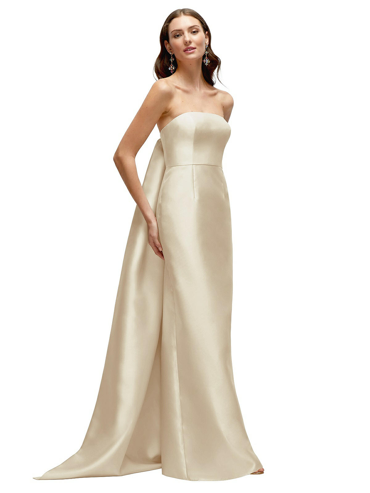Strapless Satin Column Bridesmaid Dress With Removeable Watteau