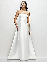 Side View Thumbnail - White Strapless Satin Column Dress with Removeable Watteau Train