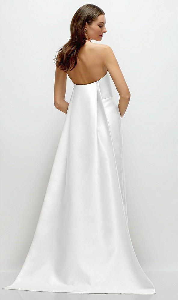 Back View - White Strapless Satin Column Dress with Removeable Watteau Train