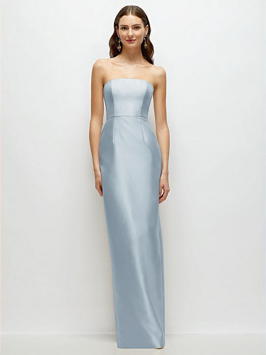 Strapless Satin Column Dress with Back Slit