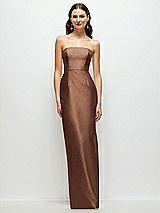 Front View Thumbnail - Cognac Strapless Satin Column Dress with Back Slit