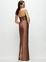 Rear View Thumbnail - Cognac Strapless Satin Column Dress with Back Slit