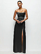 Alt View 2 Thumbnail - Black A-Line Satin Maxi Dress with Convertible Off-the-Shoulder or Strapless Looks