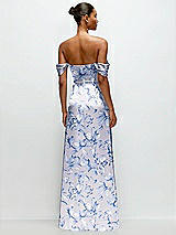 Rear View Thumbnail - Magnolia Sky Floral A-Line Satin Maxi Dress with Convertible Off-the-Shoulder or Strapless Looks