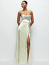 Alt View 1 Thumbnail - Vintage Primrose Celadon Floral A-Line Satin Maxi Dress with Convertible Off-the-Shoulder or Strapless Looks