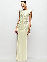 Side View Thumbnail - Butter Yellow High Neck Sleeveless Cap Shoulder Satin Maxi Dress