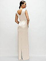 Rear View Thumbnail - Oat High Neck Sleeveless Cap Shoulder Satin Maxi Dress