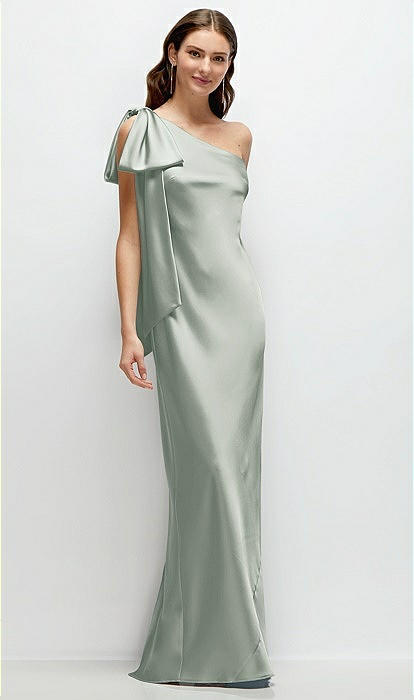 One-shoulder Bias-cut Satin Maxi Bridesmaid Dress With Cascading