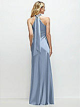 Alt View 1 Thumbnail - Cloudy Stand Collar Bias Satin Maxi Dress with Self-Tie Bow Back