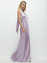 Side View Thumbnail - Lilac Haze Stand Collar Bias Satin Maxi Dress with Self-Tie Bow Back