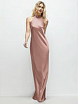 Front View Thumbnail - Neu Nude Stand Collar Bias Satin Maxi Dress with Self-Tie Bow Back