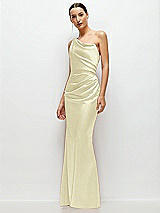 Side View Thumbnail - Butter Yellow One-Shoulder Cat-Eye Neckline Fit and Flare Satin Maxi Dress