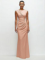 Front View Thumbnail - Pale Peach Sleeveless Cap Shoulder Crepe Maxi Dress with Trumpet Skirt