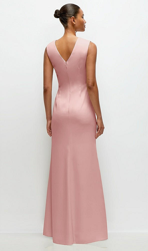Back View - Rose Sleeveless Cap Shoulder Crepe Maxi Dress with Trumpet Skirt