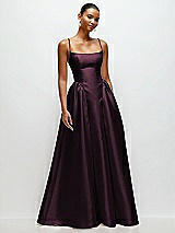 Front View Thumbnail - Deep Plum Scoop Neck Drop Basque Skirt Satin Maxi Dress with Pockets