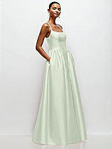 Side View Thumbnail - Mint Green Scoop Neck Drop Basque Skirt Satin Maxi Dress with Pockets