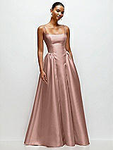 Front View Thumbnail - Neu Nude Scoop Neck Drop Basque Skirt Satin Maxi Dress with Pockets