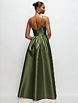 Rear View Thumbnail - Olive Green Scoop Neck Drop Basque Skirt Satin Maxi Dress with Pockets