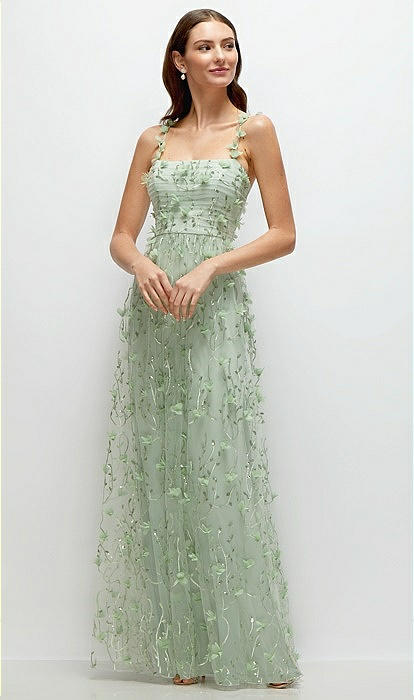 Shirred 3d Sequin Embroidery Floral Maxi Bridesmaid Dress