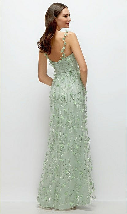 Shirred 3d Sequin Embroidery Floral Maxi Bridesmaid Dress With