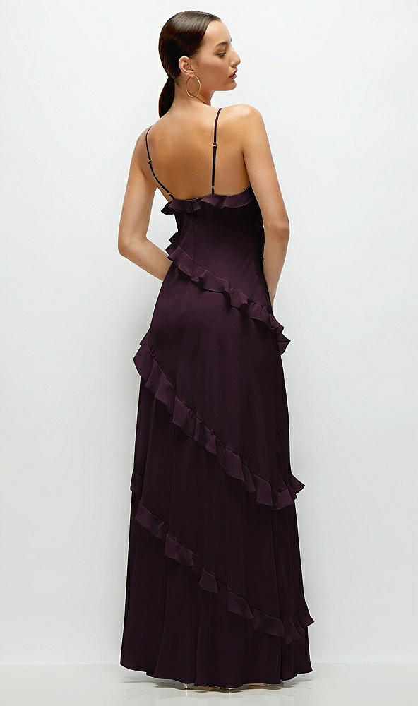 Back View - Deep Plum Asymmetrical Ruffle Chiffon Bias Slip Maxi Dress