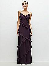 Front View Thumbnail - Aubergine Asymmetrical Ruffle Chiffon Bias Slip Maxi Dress